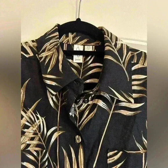 JOIE Linen Blend Button Down long sleeve black Shirt Medium tropical like New - Picture 2 of 2